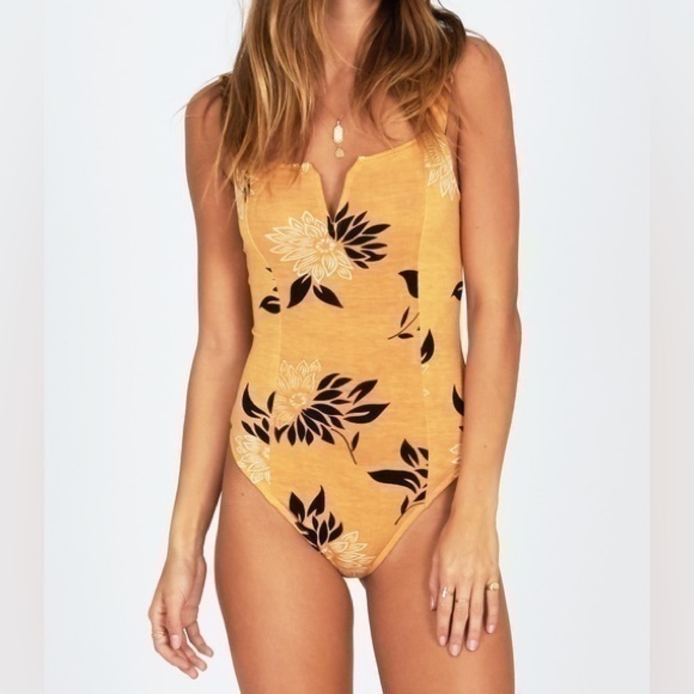 Amuse Society Mustard Floral Sleeveless Bodysuit Permanent Vacay